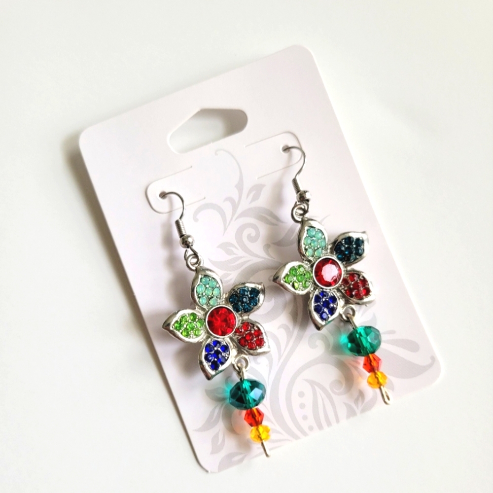 Colorful rhinestone flower earrings